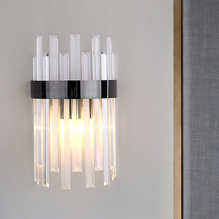 BowLift | 2 Heads Bedroom Wall Light Postmodern Black/Gold Wall Lamp with Half Cylinder Three Sides Crystal Rod Shade
