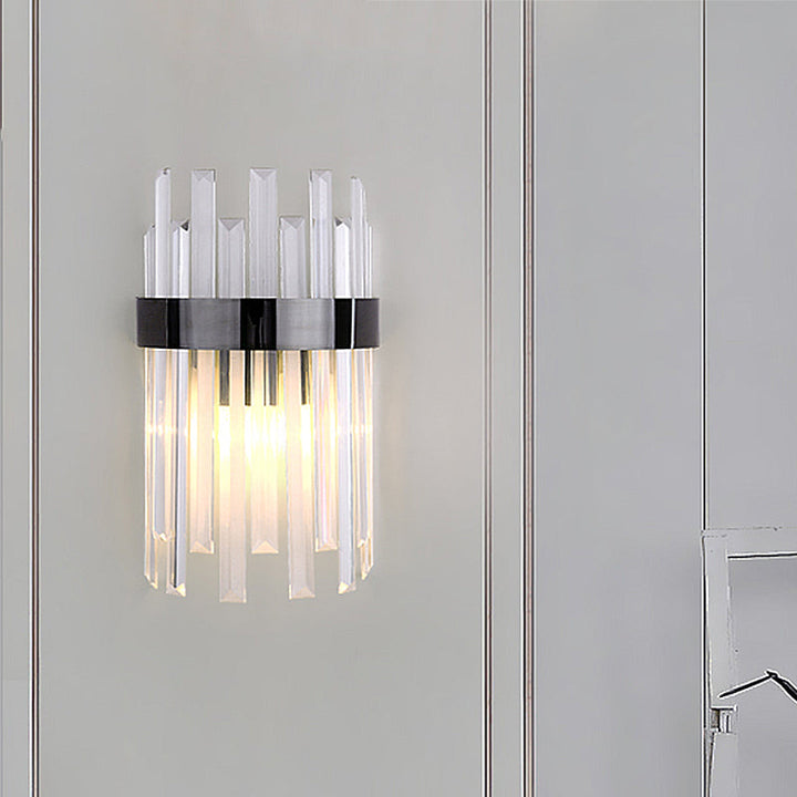 BowLift | 2 Heads Bedroom Wall Light Postmodern Black/Gold Wall Lamp with Half Cylinder Three Sides Crystal Rod Shade