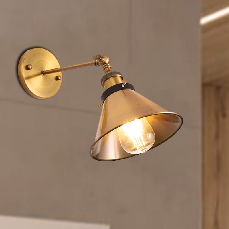 BowLift | Rotatable Barn/Cone Shade Wall Lamp Industrial Style Metal 1 Head Wall Lighting Fixture in Brass for Kitchen