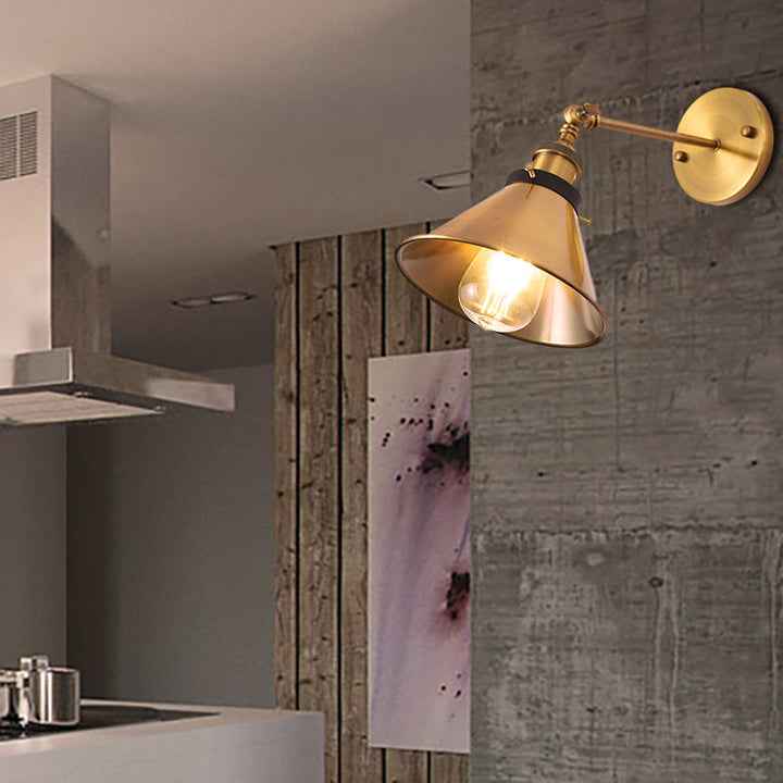 BowLift | Rotatable Barn/Cone Shade Wall Lamp Industrial Style Metal 1 Head Wall Lighting Fixture in Brass for Kitchen