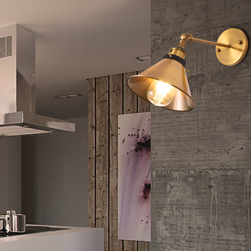 BowLift | Rotatable Barn/Cone Shade Wall Lamp Industrial Style Metal 1 Head Wall Lighting Fixture in Brass for Kitchen