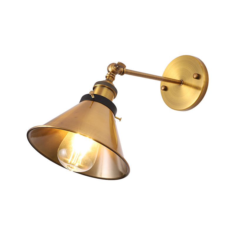 BowLift | Rotatable Barn/Cone Shade Wall Lamp Industrial Style Metal 1 Head Wall Lighting Fixture in Brass for Kitchen