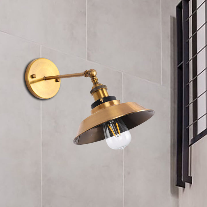 BowLift | Rotatable Barn/Cone Shade Wall Lamp Industrial Style Metal 1 Head Wall Lighting Fixture in Brass for Kitchen