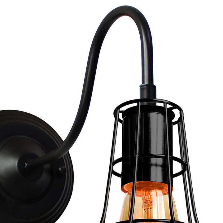 BowLift | Metal Shed Wall Lamp Industrial Style 1 Lamp Black Wall Mounted Lamp with Wire Frame and Gooseneck Arm