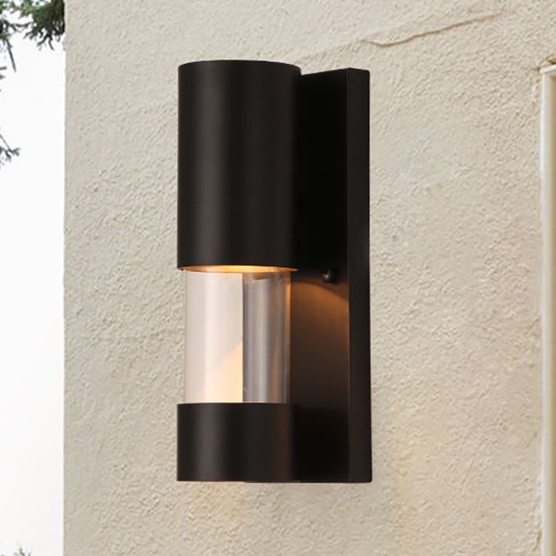 BowLift | Black cylindrical wall-mounted light in industrial style 1 bulb metallic and clear glass wall switch for hallway