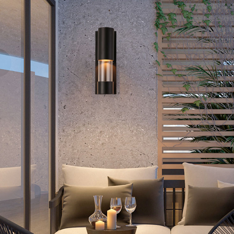 BowLift | Black cylindrical wall-mounted light in industrial style 1 bulb metallic and clear glass wall switch for hallway