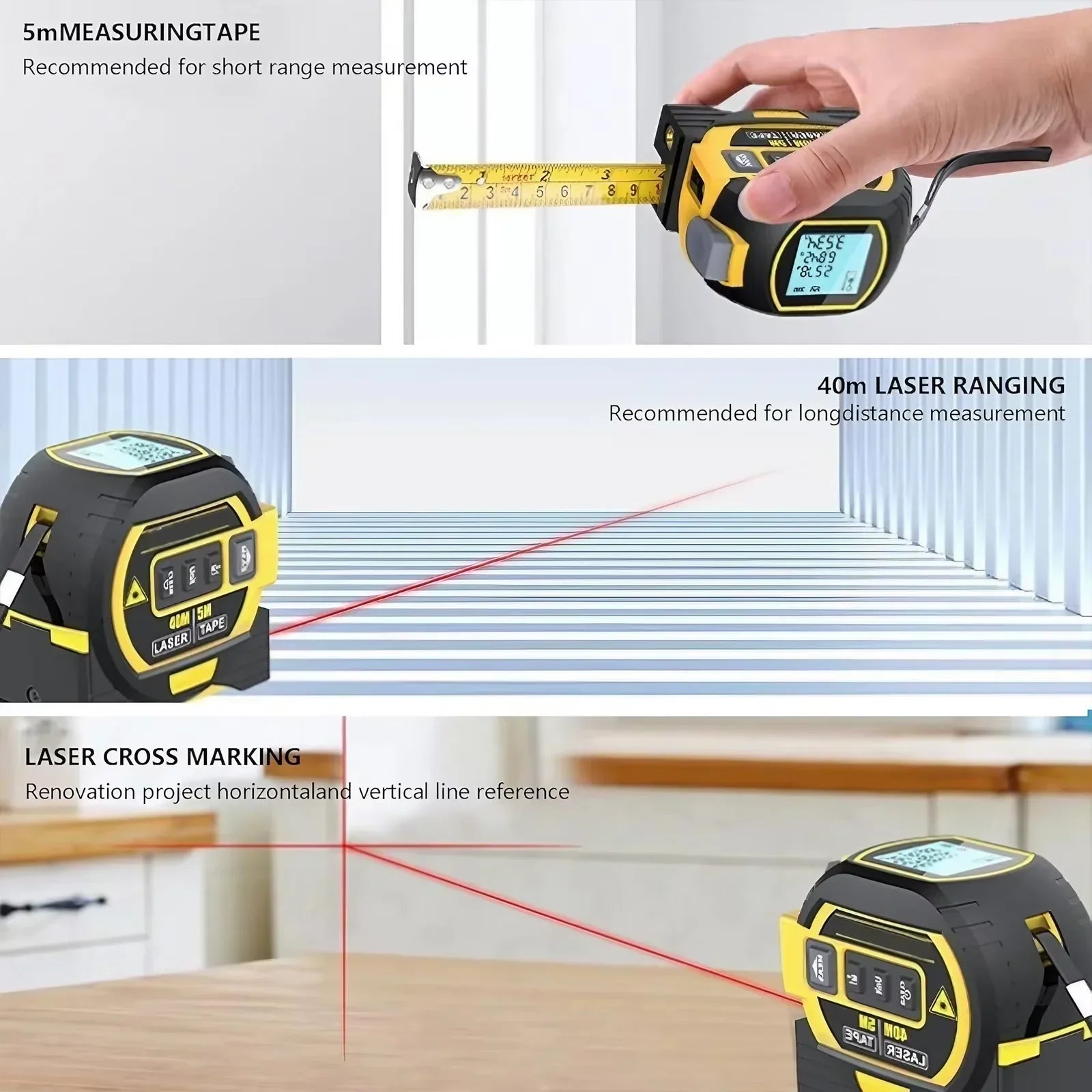 BowLift | 3-In-1 Laser Tape Measure 40/60M Meters Infrared