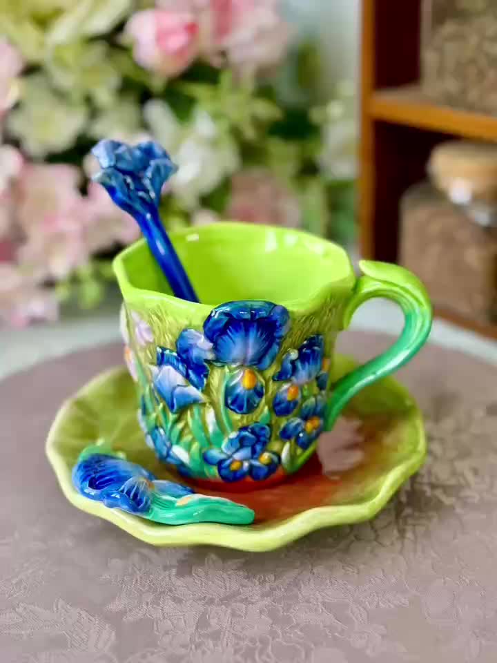 ArtSip Ceramic Cup & Saucer Set – Hand-painted 3D Design inspired by Van Gogh | Bowlift
