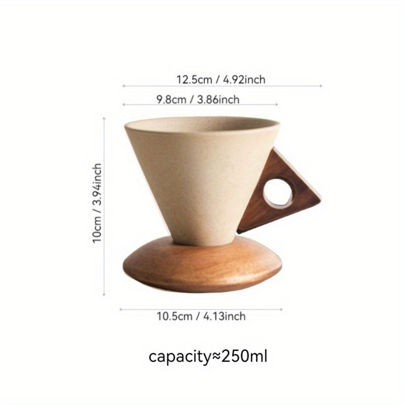 BaristaLuxe Ceramic Coffee Mug 250ml – Handcrafted with Wooden Handle and Saucer | Bowlift