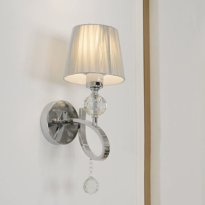 BowLift | Cone Shadow Bedroom Wall Light Fixture Fabric 1 Head Modernism Style Silver Wall Light with Clear Crystal Ball Deco