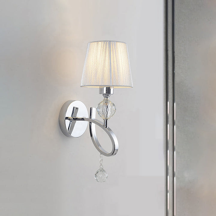 BowLift | Cone Shadow Bedroom Wall Light Fixture Fabric 1 Head Modernism Style Silver Wall Light with Clear Crystal Ball Deco