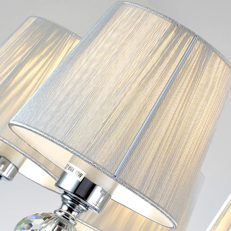 BowLift | Cone Shadow Bedroom Wall Light Fixture Fabric 1 Head Modernism Style Silver Wall Light with Clear Crystal Ball Deco