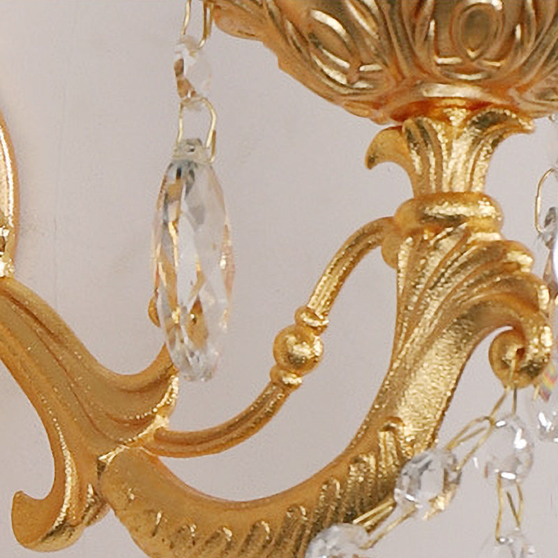 BowLift | Candle Holder Wall Lamp Postmodern Metal 1/2 Heads Living Room Sconce Lamp in Brass with Crystal Drop Accent