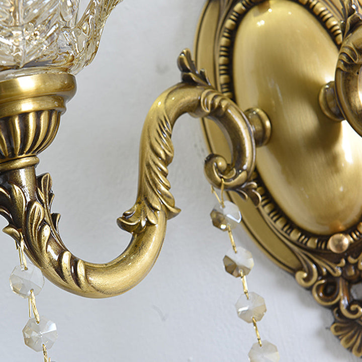 BowLift | Clear Glass Flower Wall Mounted Light Modern 1/2 Heads Brass Wall Light with Crystal Drops