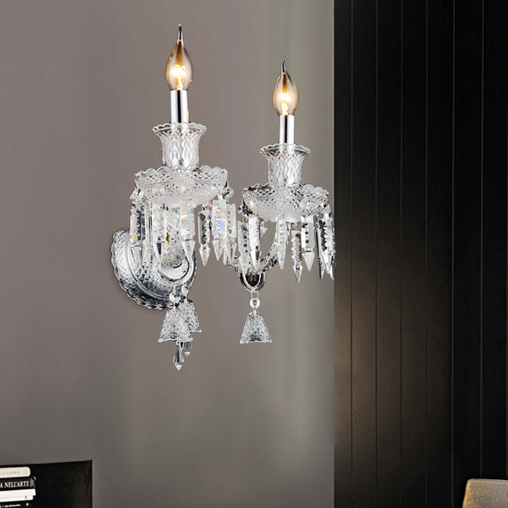 BowLift | Candle holder Clear Glass Wall Lamp Fixture Modern 1/2 Cups Chrome Wall Lamp with Diamond Shaped Crystal Decoration