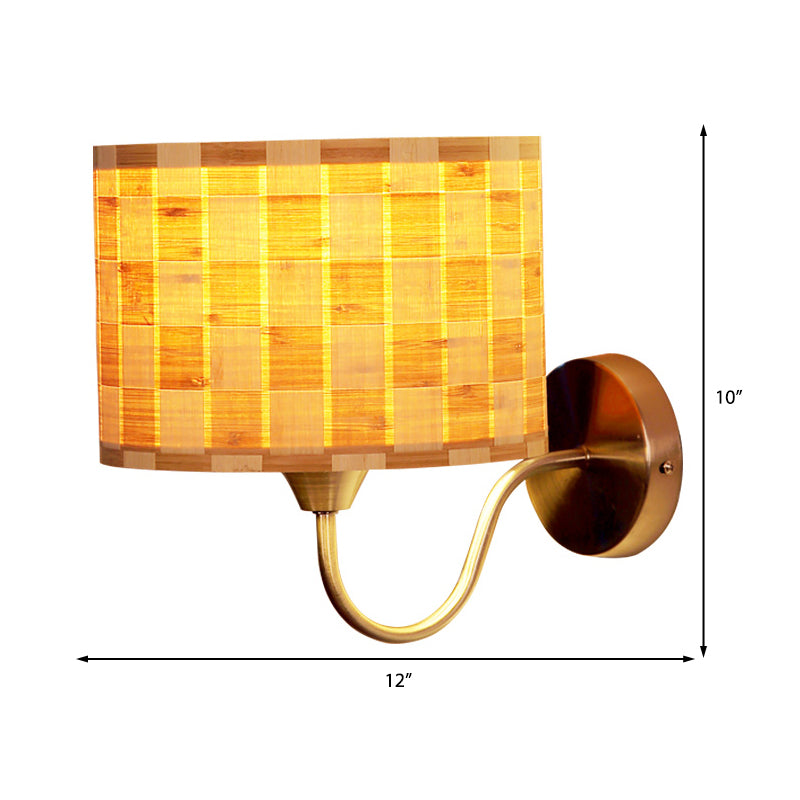 BowLift | Drum Wall Lighting Traditional Bamboo 1 Lamp Wooden Sconce Lighting Fixture for Dining Room