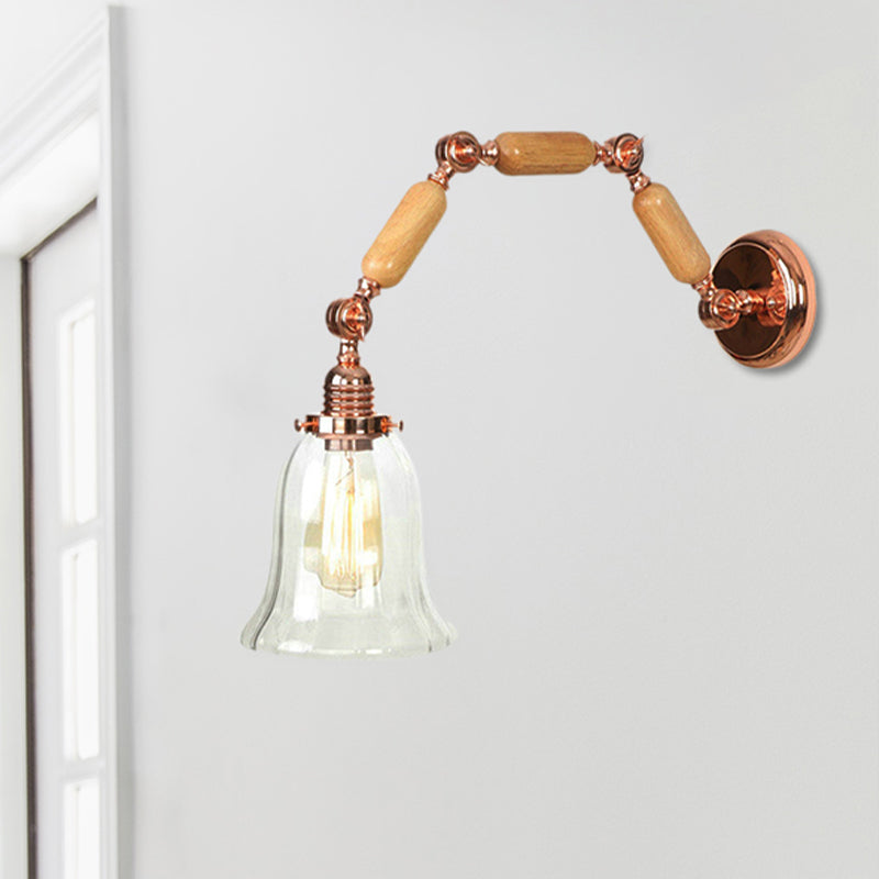 BowLift | 1 Light Flared Wall Recessed Light Antique Rose Gold Clear Glass Wall Lamp with Long Extendable Arm