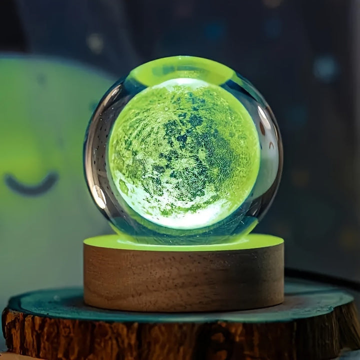 LumiSphere - Luxury 3D Crystal Table Lamp with Wooden Base Bowlift