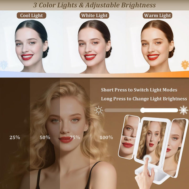 Tri-Fold LED Makeup Mirror Bowlift