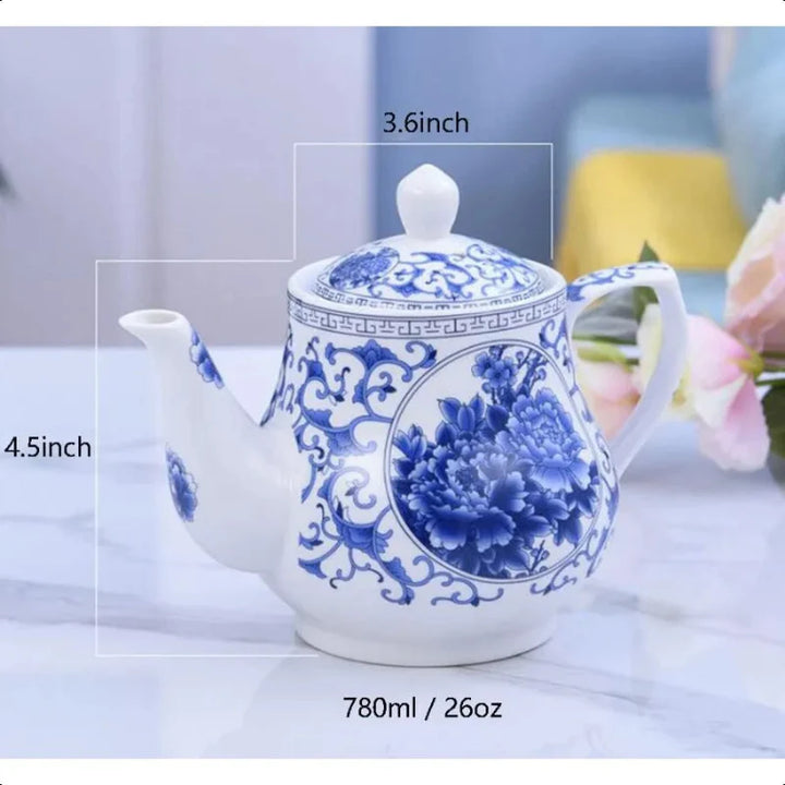 26oz Decorative Ceramic Teapot Blue and White Home or Office Teapot | Bowlift