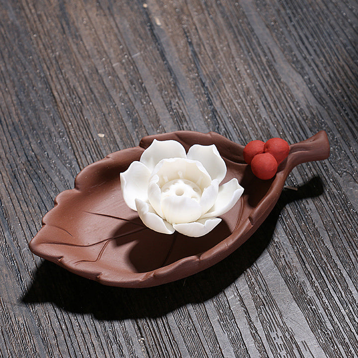 Elegant Lotus Theme Ceramic Incense Holder