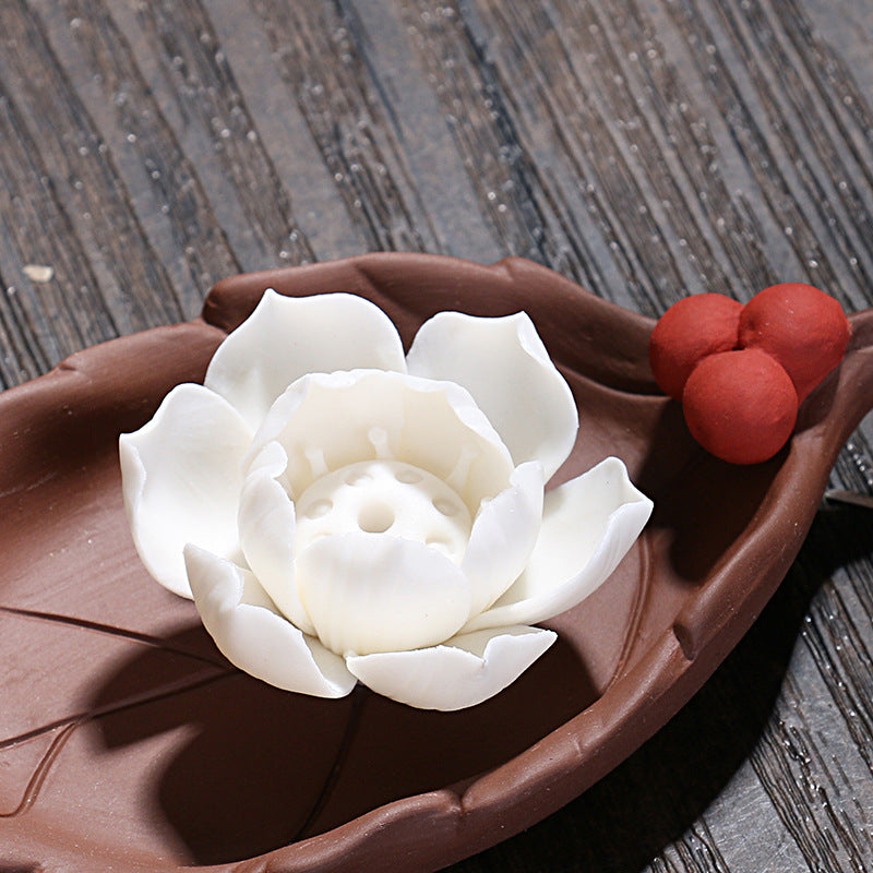 Elegant Lotus Theme Ceramic Incense Holder