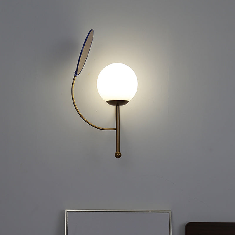 BowLift | Gold/Black Global Wall Light Retro 1 Light Matt White Glass Wall Light with Reflector