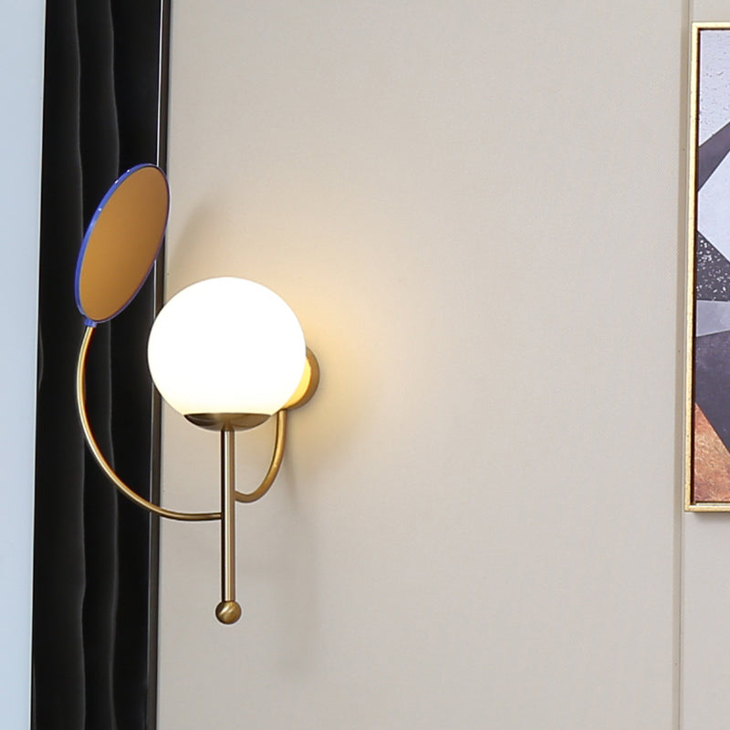 BowLift | Gold/Black Global Wall Light Retro 1 Light Matt White Glass Wall Light with Reflector