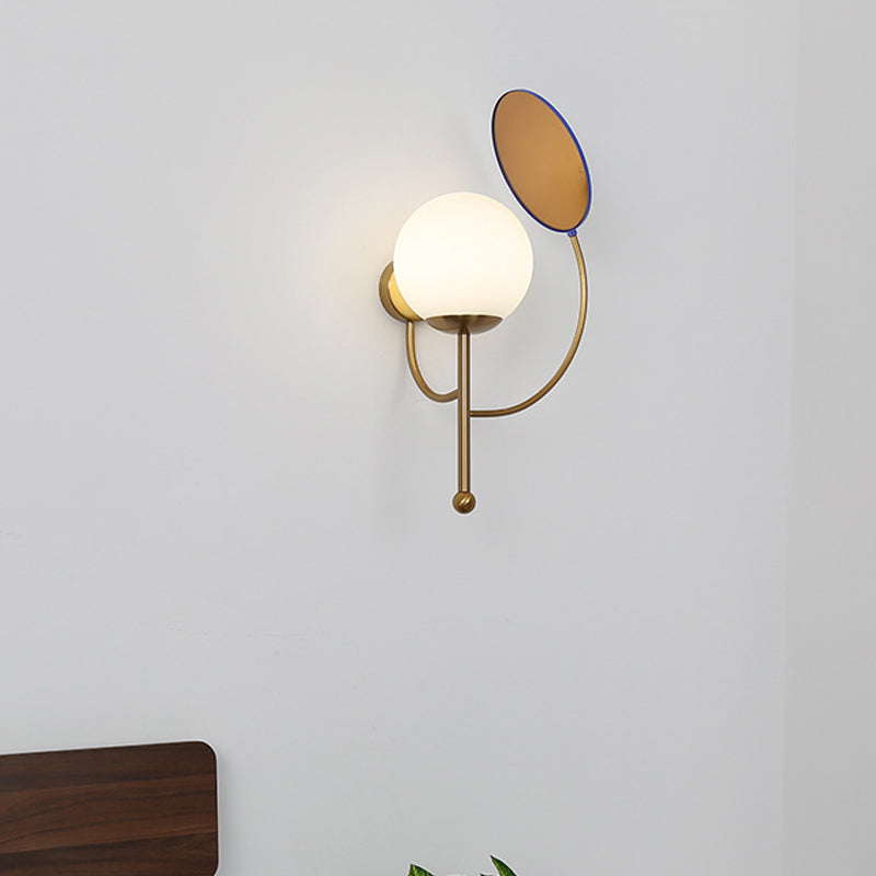 BowLift | Gold/Black Global Wall Light Retro 1 Light Matt White Glass Wall Light with Reflector
