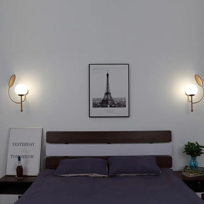 BowLift | Gold/Black Global Wall Light Retro 1 Light Matt White Glass Wall Light with Reflector