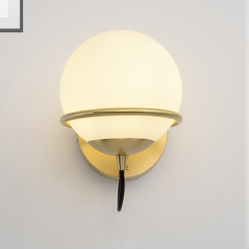 BowLift | Single Wall Mounted Spherical Wall Light Contemporary Matte White Glass Brass Wall Light Fixture