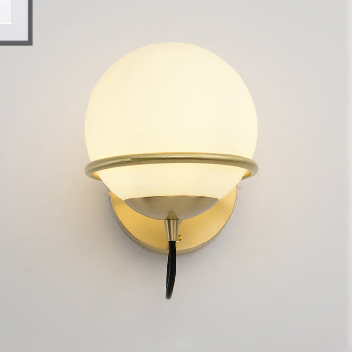 BowLift | Single Wall Mounted Spherical Wall Light Contemporary Matte White Glass Brass Wall Light Fixture