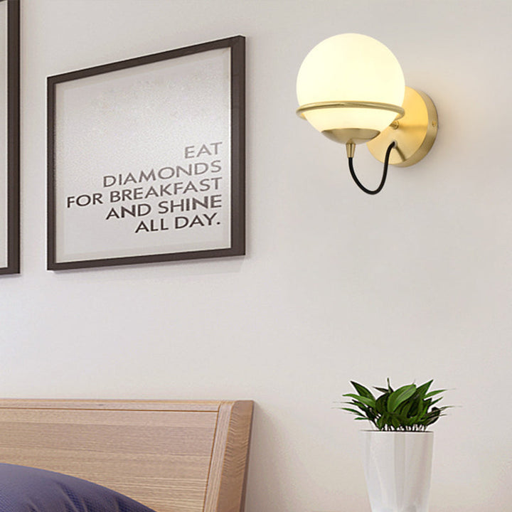 BowLift | Single Wall Mounted Spherical Wall Light Contemporary Matte White Glass Brass Wall Light Fixture