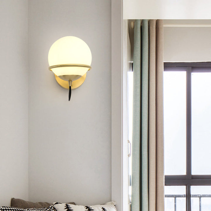 BowLift | Single Wall Mounted Spherical Wall Light Contemporary Matte White Glass Brass Wall Light Fixture