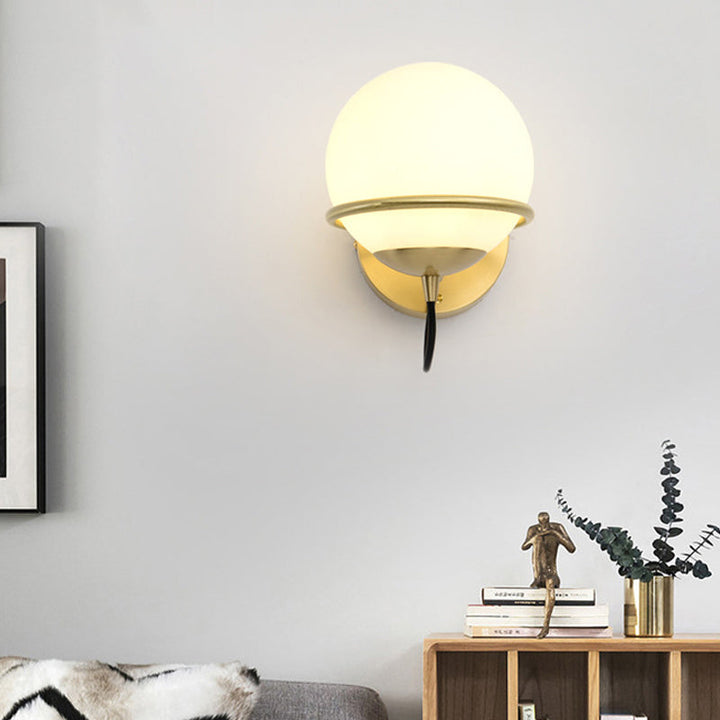 BowLift | Single Wall Mounted Spherical Wall Light Contemporary Matte White Glass Brass Wall Light Fixture