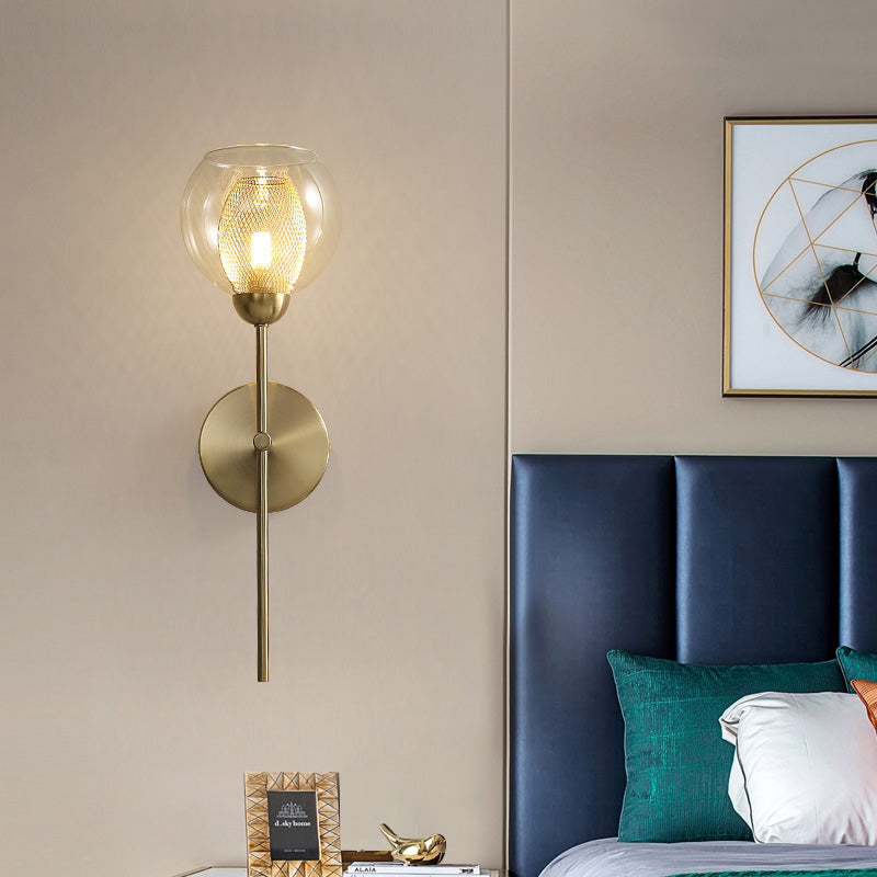 BowLift | Dual Cup Form Wall Mounted Lamp Modernist Simple Clear Glass and Metallic Wall Sconce in Black/Gold