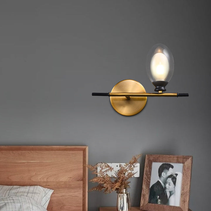 BowLift | Clear/Amber Glass Egg Shape Wall Light Minimalist 1 Light Brass Wall Lamp with Horizontal Arm