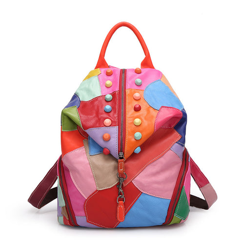 Vibrant Patchwork Leather Backpack