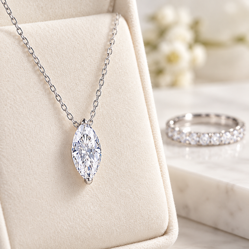 Marquise-Cut Solitaire Pendant Necklace with Fine Chain Bowlift