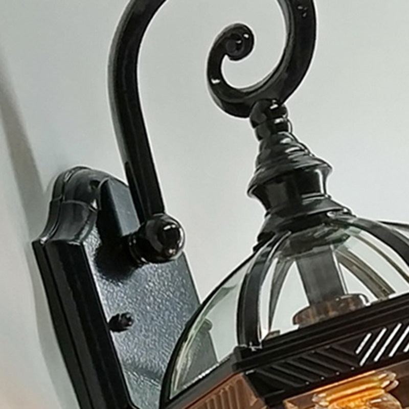 Traditional European Waterproof Aluminum Glass Hexagonal Prism 1-Light Wall Sconce Lamp For Garden | Bowlift