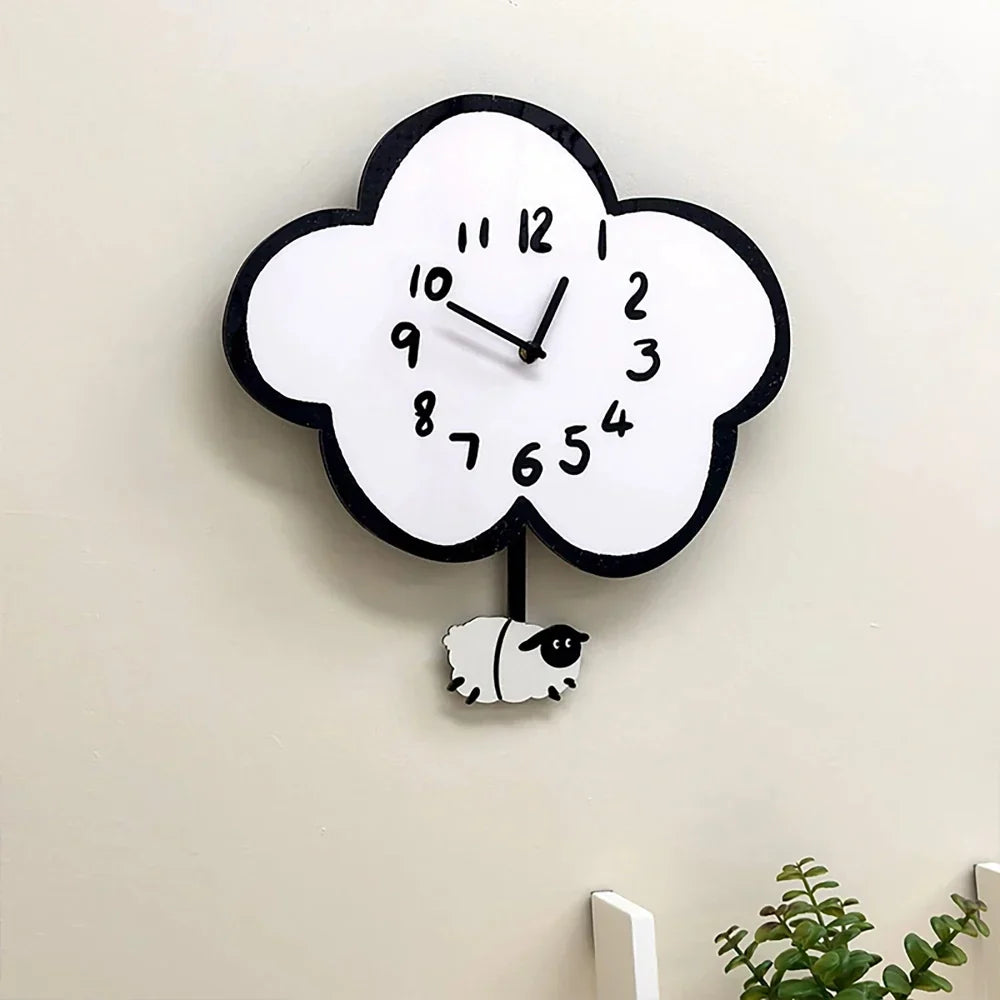BowLift | 38cm Silent Cartoon Cloud Sheep Swinging Wall Clock