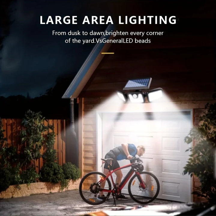 BowLift | Solar LED Floodlight with Motion Sensor – 3-Head Outdoor Security Lighting for Garden, Driveway & Garage