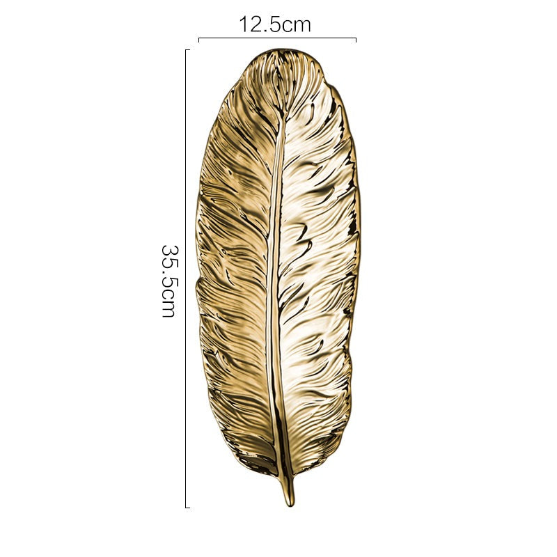BowLift | Nordic Light Luxury Style on Golden Feather Plate Retro Jewelry Plate Storage Plate Snack Plate Home Decor