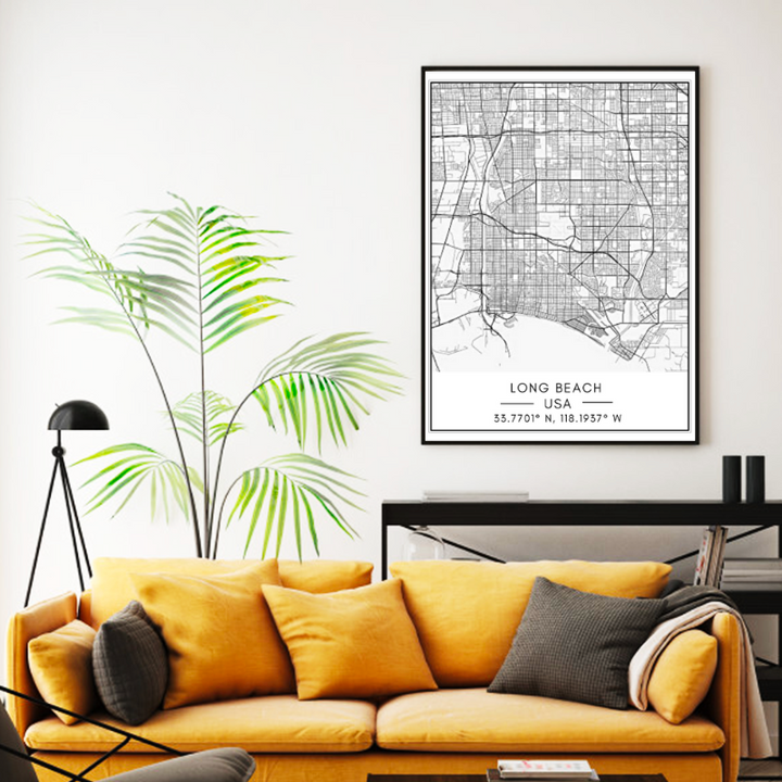Long Beach City Map - Canvas Wall Art Painting | Bowlift