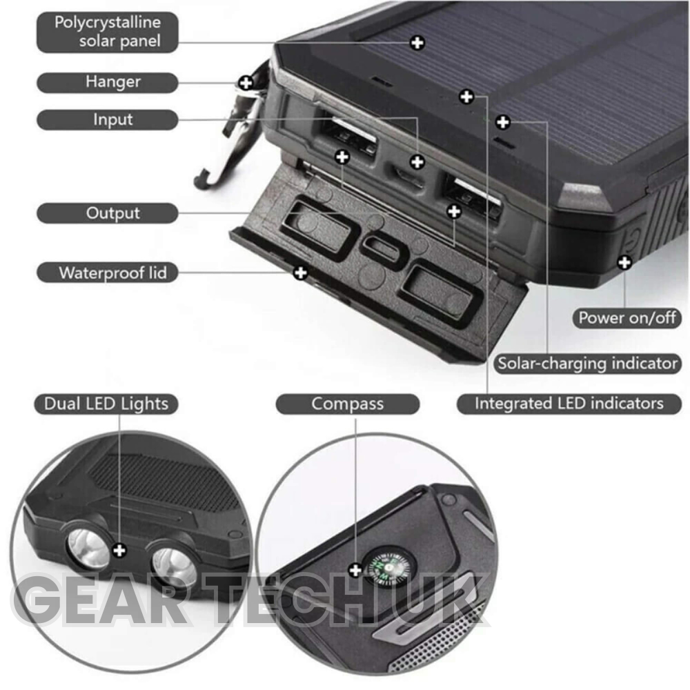 BowLift | Fishing Power Bank 50000 mah Waterproof Solar Charger | Fishing Battery Pack with USB-C Fast Charging & LED Light