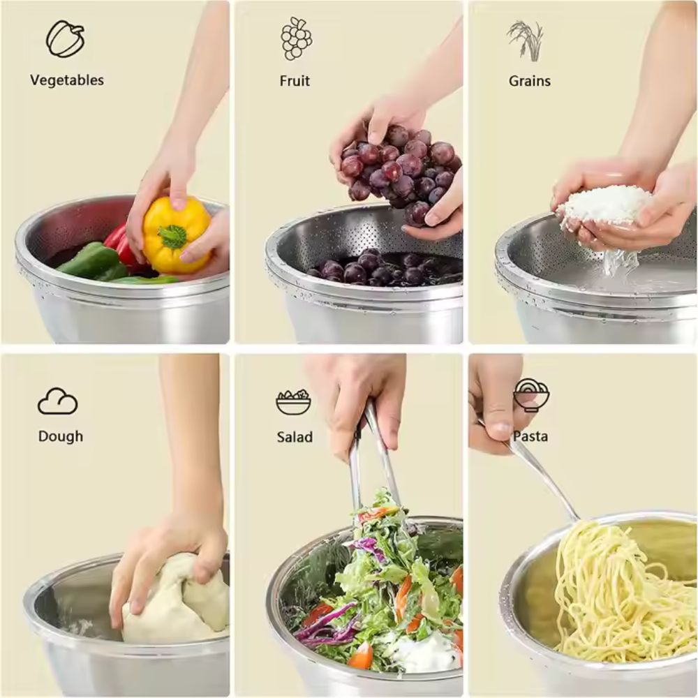 BowLift | Rinse Mix Stainless Colander Duo Set