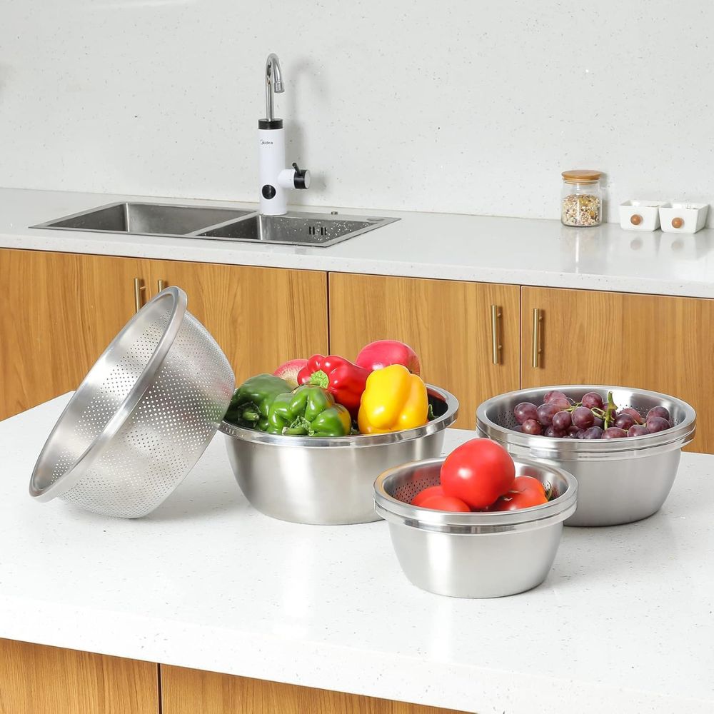 BowLift | Rinse Mix Stainless Colander Duo Set