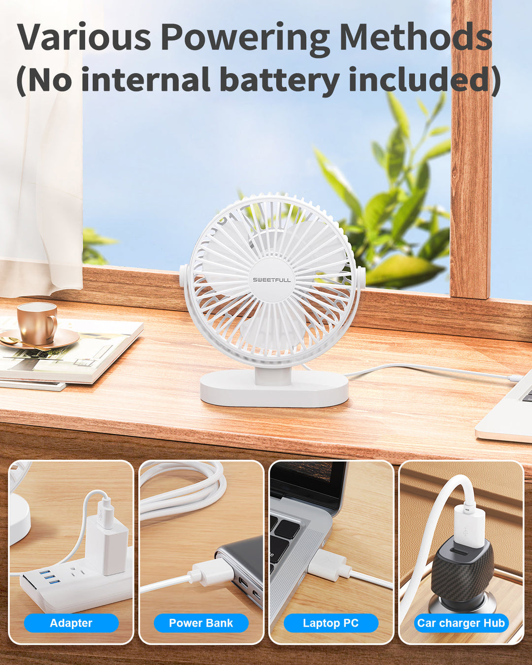 6.5 Inch USB Small Desk Fan for Home Office Car Outdoor Travel | Bowlift