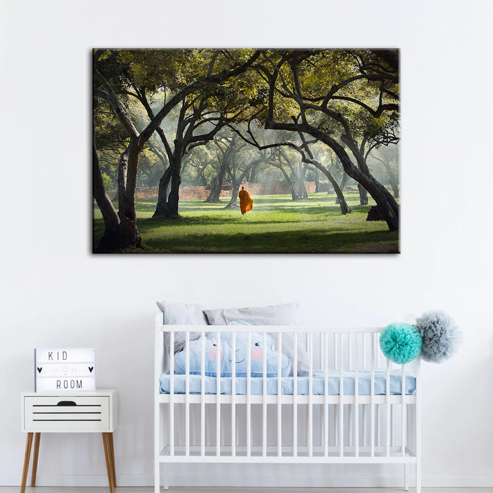 Peaceful Monk Walking - Canvas Wall Art Painting | Bowlift