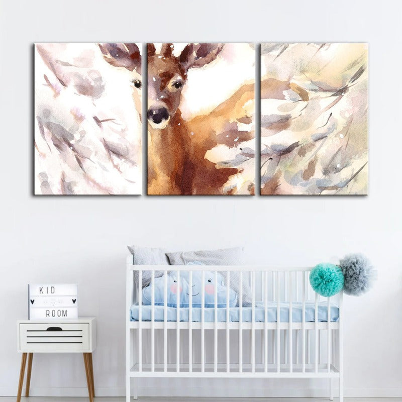Young Elegant Deer-Canvas Wall Art Painting 3 Pieces | Bowlift